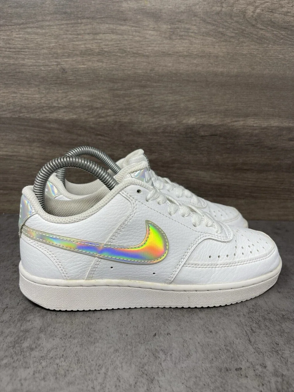 Nike Court Borough Low 2 Kids Size 5 White Iridescent Leather Casual Sneakers